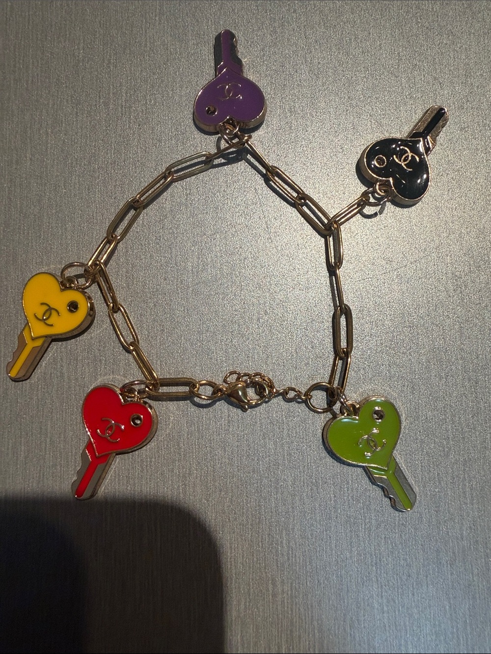 Inspired Multicolor Heart Key Charm Bracelet